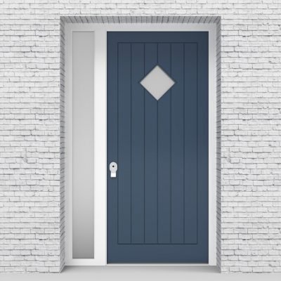 10.single Door With Left Side Panel 7 Vertical Lines With Diamond Pane Pigeon Blue (ral5014)