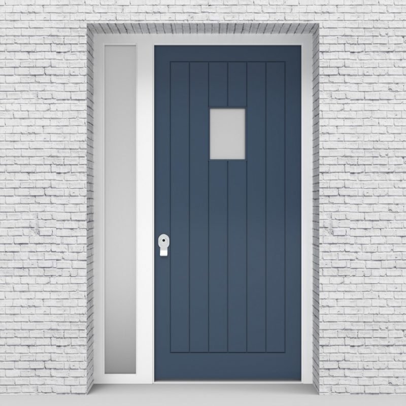 10.single Door With Left Side Panel 7 Vertical Lines With Rectangle Pane Pigeon Blue (ral5014)