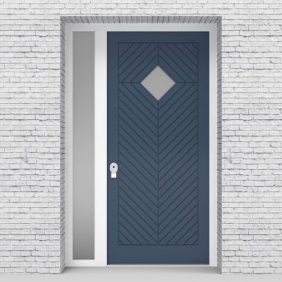 10.single Door With Left Side Panel Cottage Style With Diamond Pane Pigeon Blue (ral5014)