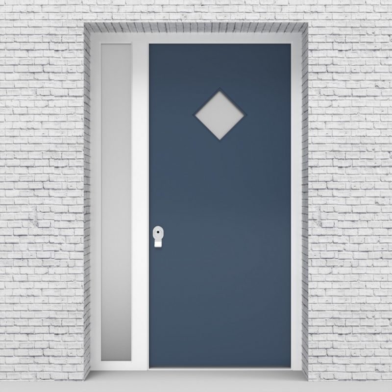 10.single Door With Left Side Panel Plain With Diamond Pane Pigeon Blue (ral5014)
