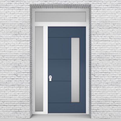 10.single Door With Left Side Panel And Transom 4 Horizontal Lines With Hinge Side Glass Pigeon Blue (ral5014)