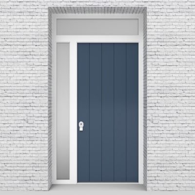 10.single Door With Left Side Panel And Transom 4 Vertical Lines Pigeon Blue (ral5014)