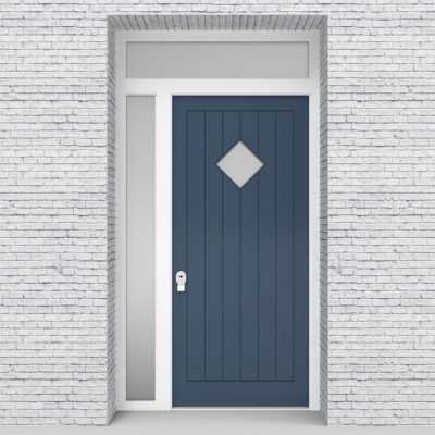 10.single Door With Left Side Panel And Transom 7 Vertical Lines With Diamond Pane Pigeon Blue (ral5014)