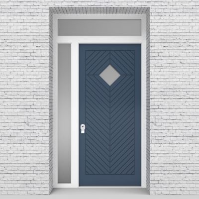 10.single Door With Left Side Panel And Transom Cottage Style With Diamond Pane Pigeon Blue (ral5014)