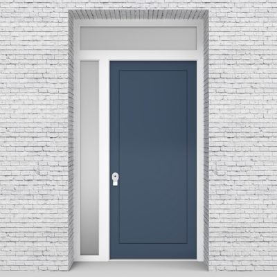 10.single Door With Left Side Panel And Transom One Panel Pigeon Blue (ral5014)