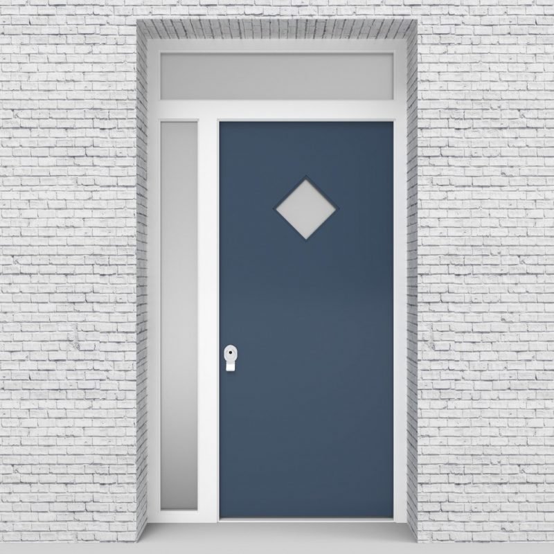 10.single Door With Left Side Panel And Transom Plain With Diamond Pane Pigeon Blue (ral5014)