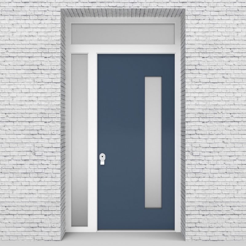 10.single Door With Left Side Panel And Transom Plain With Hinge Side Glass Pigeon Blue (ral5014)