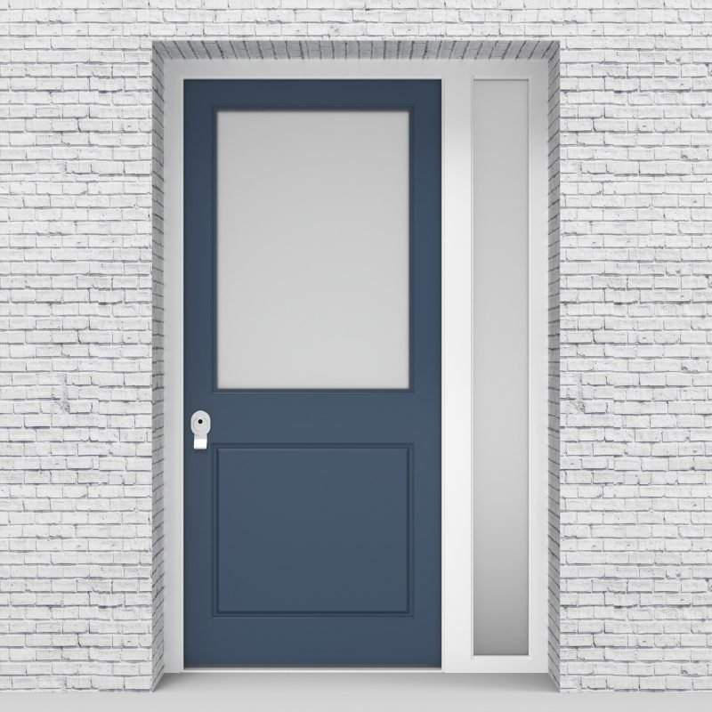 10.single Door With Right Side Panel 2 Panel With A Large Glass Pane Pigeon Blue (ral5014)