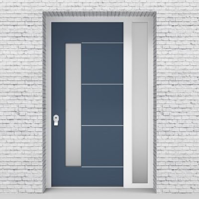 10.single Door With Right Side Panel 4 Aluminium Inlays With Lock Side Glass Pigeon Blue (ral5014)