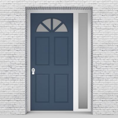 10.single Door With Right Side Panel Edwardian 4 Panel With Arched Glass Pane Pigeon Blue (ral5014)