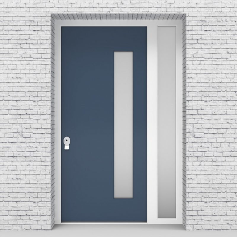 10.single Door With Right Side Panel Plain With Hinge Side Glass Pigeon Blue (ral5014)