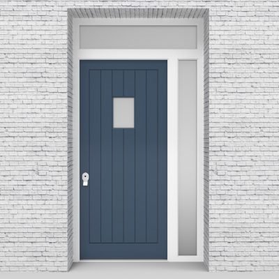 10.single Door With Right Side Panel And Transom 7 Vertical Lines With Rectangle Pane Pigeon Blue (ral5014)