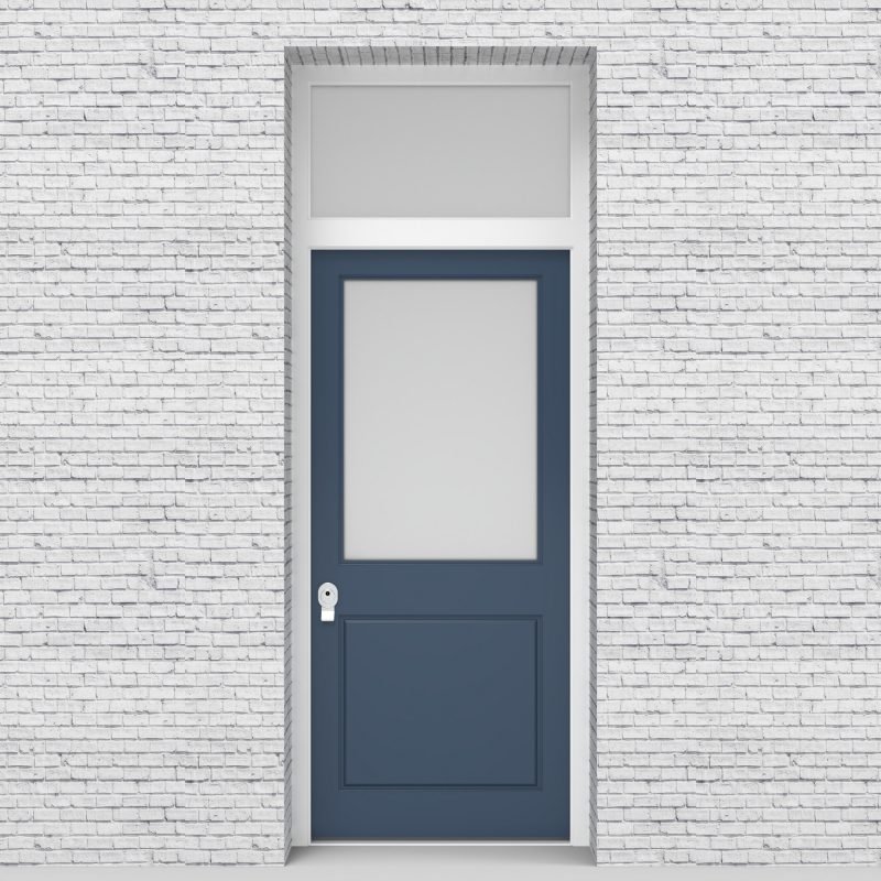 10.single Door With Transom 2 Panel With A Large Glass Pane Pigeon Blue (ral5014)