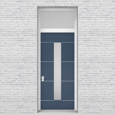 10.single Door With Transom 4 Aluminium Inlays With Central Glass Pigeon Blue (ral5014)