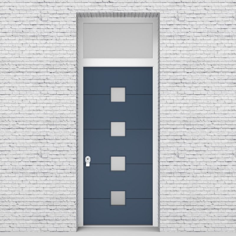 10.single Door With Transom 4 Horizontal Lines With 4 Glass Squares Pigeon Blue (ral5014)