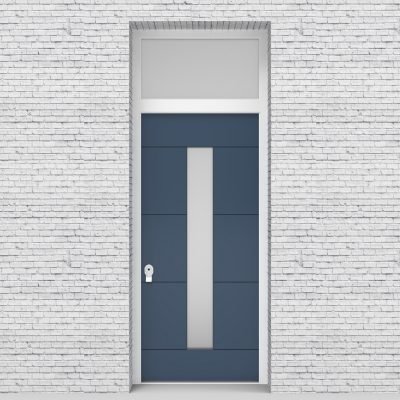 10.single Door With Transom 4 Horizontal Lines With Central Glass Pigeon Blue (ral5014)