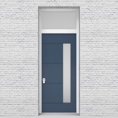 10.single Door With Transom 4 Horizontal Lines With Hinge Side Glass Pigeon Blue (ral5014)