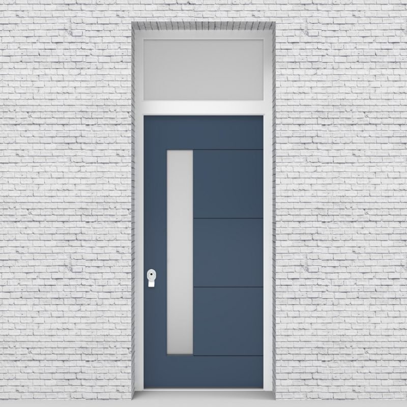 10.single Door With Transom 4 Horizontal Lines With Lock Side Glass Pigeon Blue (ral5014)