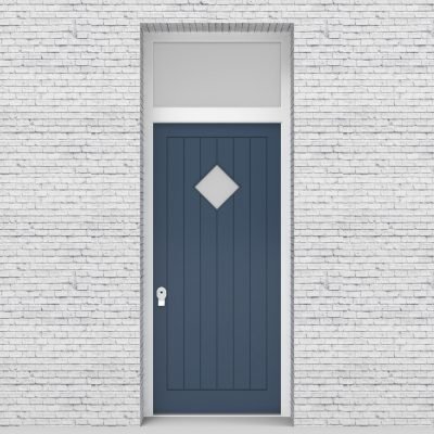 10.single Door With Transom 7 Vertical Lines With Diamond Pane Pigeon Blue (ral5014)