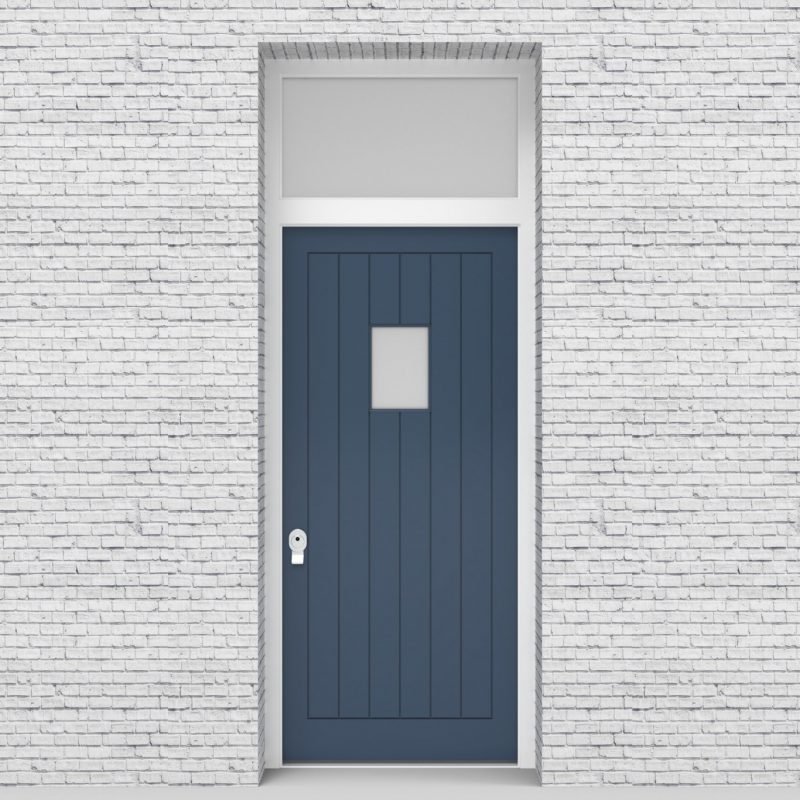 10.single Door With Transom 7 Vertical Lines With Rectangle Pane Pigeon Blue (ral5014)