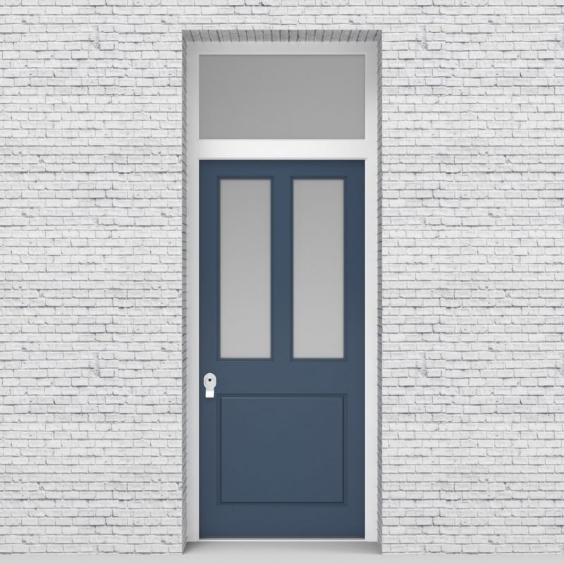 10.single Door With Transom Edwardian 3 Panel With 2 Glass Panes Pigeon Blue (ral5014)