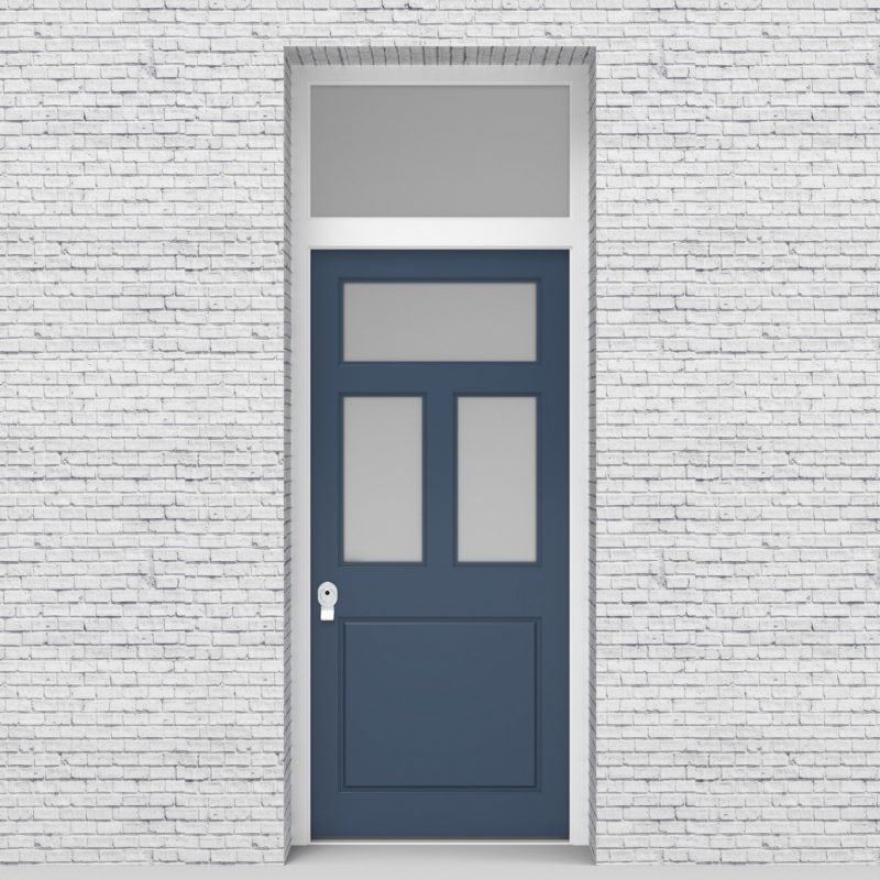10.single Door With Transom Edwardian 4 Panel With 3 Glass Panes Pigeon Blue (ral5014)