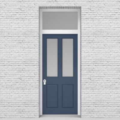 10.single Door With Transom Victorian 4 Panel With 2 Glass Panes Pigeon Blue (ral5014)