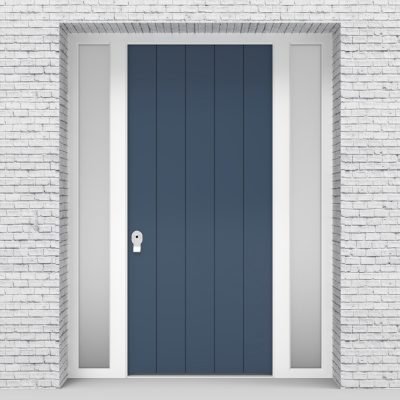 10.single Door With Two Side Panels 4 Vertical Lines Pigeon Blue (ral5014)