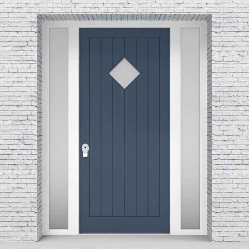 10.single Door With Two Side Panels 7 Vertical Lines With Diamond Pane Pigeon Blue (ral5014)