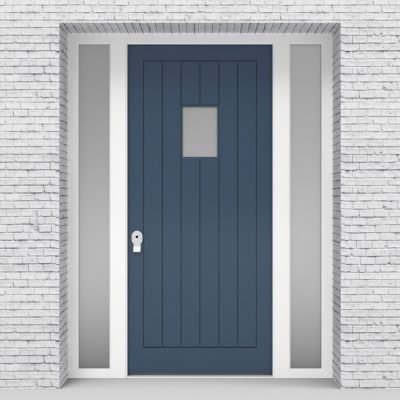 10.single Door With Two Side Panels 7 Vertical Lines With Rectangle Pane Pigeon Blue (ral5014)