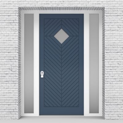 10.single Door With Two Side Panels Cottage Style With Diamond Pane Pigeon Blue (ral5014)