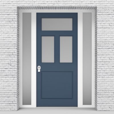 10.single Door With Two Side Panels Edwardian 4 Panel With 3 Glass Panes Pigeon Blue (ral5014)