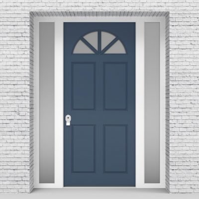10.single Door With Two Side Panels Edwardian 4 Panel With Arched Glass Pane Pigeon Blue (ral5014)