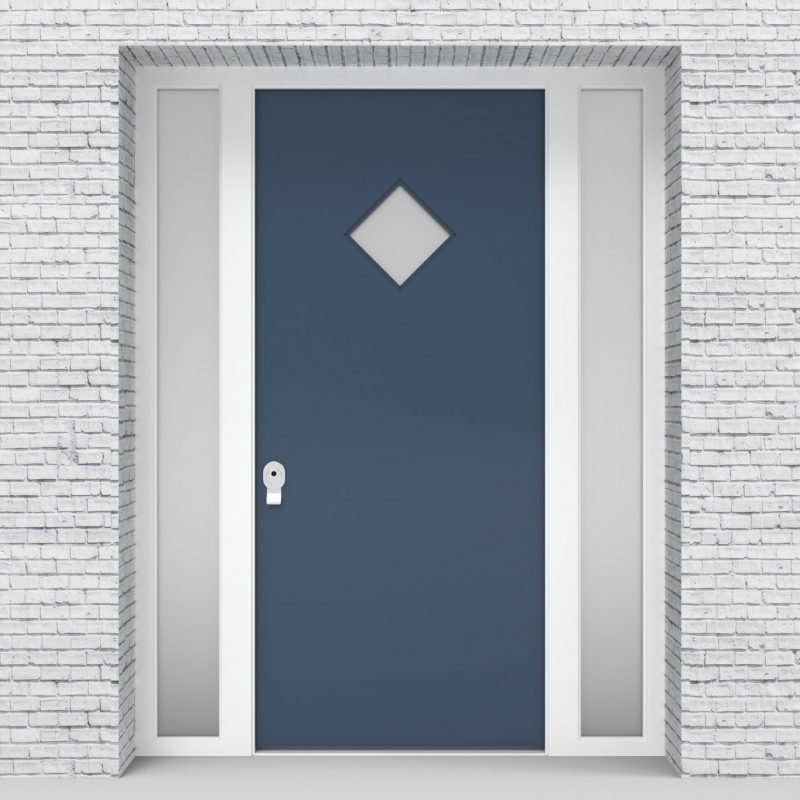 10.single Door With Two Side Panels Plain With Diamond Pane Pigeon Blue (ral5014)