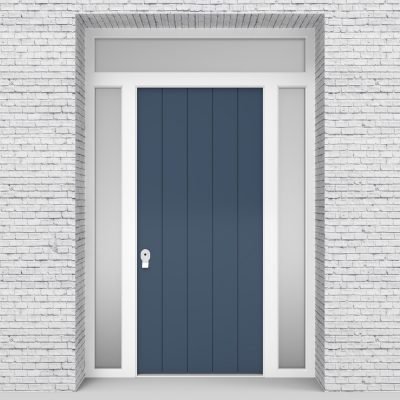 10.single Door With Two Side Panels And Transom 4 Vertical Lines Pigeon Blue (ral5014)