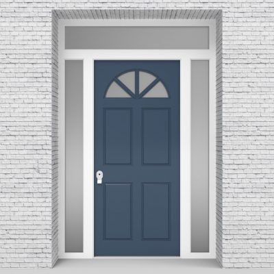 10.single Door With Two Side Panels And Transom Edwardian 4 Panel With Arched Glass Pane Pigeon Blue (ral5014)
