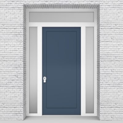 10.single Door With Two Side Panels And Transom One Panel Pigeon Blue (ral5014)