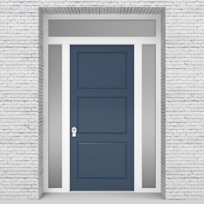 10.single Door With Two Side Panels And Transom Pigeon Blue (ral5014)