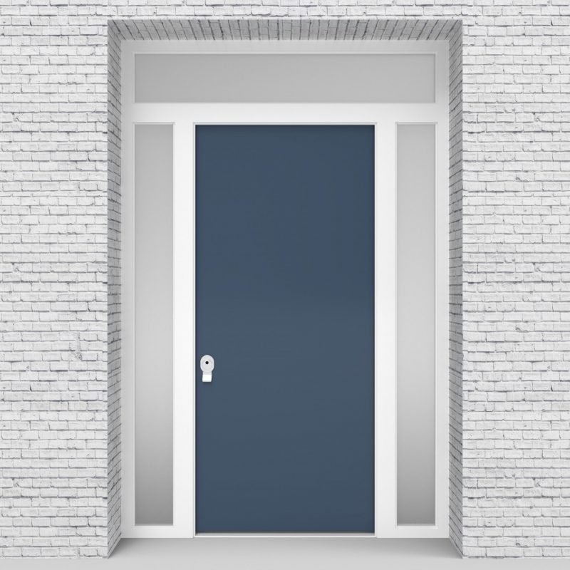 10.single Door With Two Side Panels And Transom Plain Pigeon Blue (ral5014)