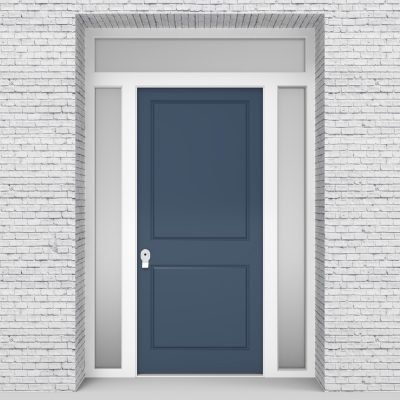 10.single Door With Two Side Panels And Transom Two Panel Pigeon Blue (ral5014)