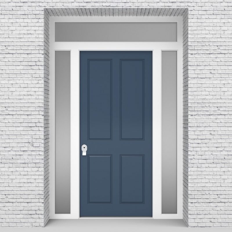 10.single Door With Two Side Panels And Transom Victorian 4 Panel Pigeon Blue (ral5014)