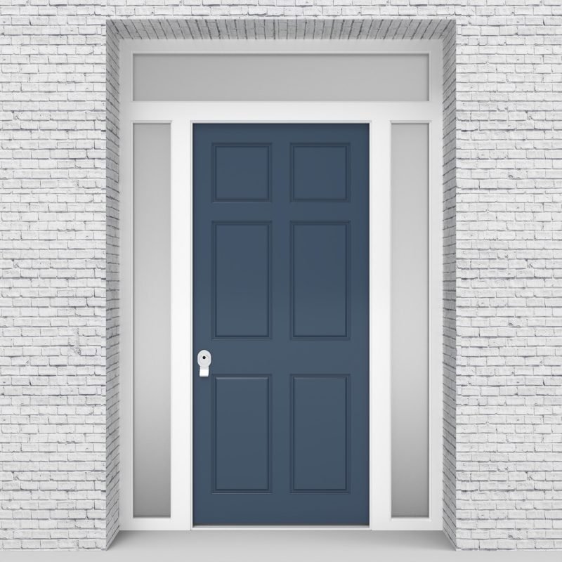 10.single Door With Two Side Panels And Transom Victorian 6 Panel Pigeon Blue (ral5014)