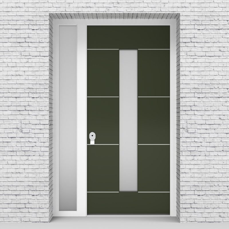 11.single Door With Left Side Panel 4 Aluminium Inlays With Central Glass Fir Green (ral6009)