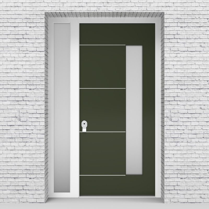 11.single Door With Left Side Panel 4 Aluminium Inlays With Hinge Side Glass Fir Green (ral6009)