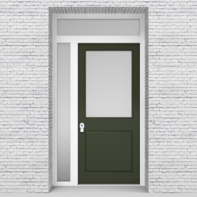 11.single Door With Left Side Panel And Transom 2 Panel With A Large Glass Fir Green (ral6009)