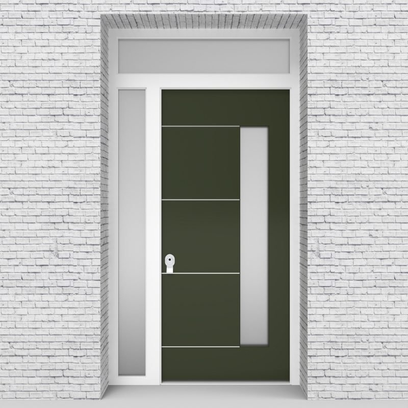 11.single Door With Left Side Panel And Transom 4 Aluminium Inlays With Hinge Side Glass Fir Green (ral6009)