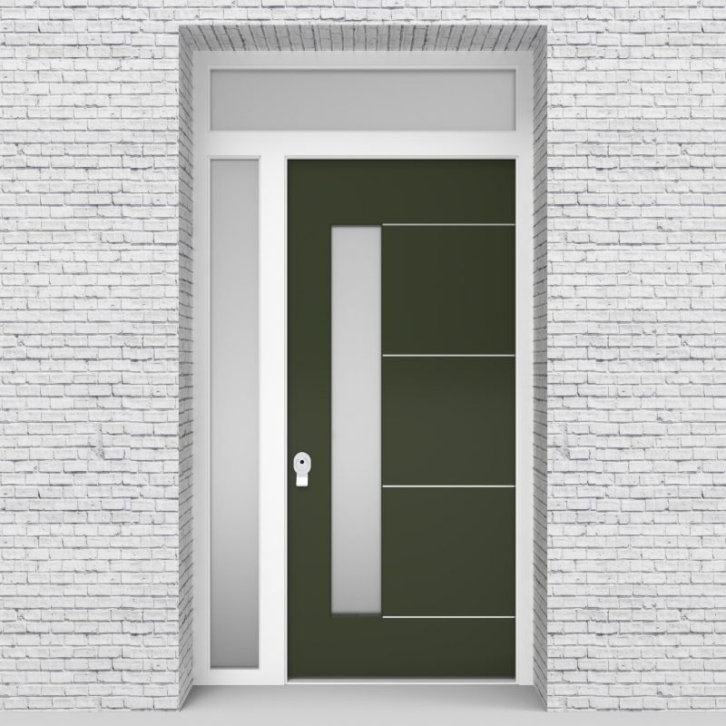 11.single Door With Left Side Panel And Transom 4 Aluminium Inlays With Lock Side Glass Fir Green (ral6009)