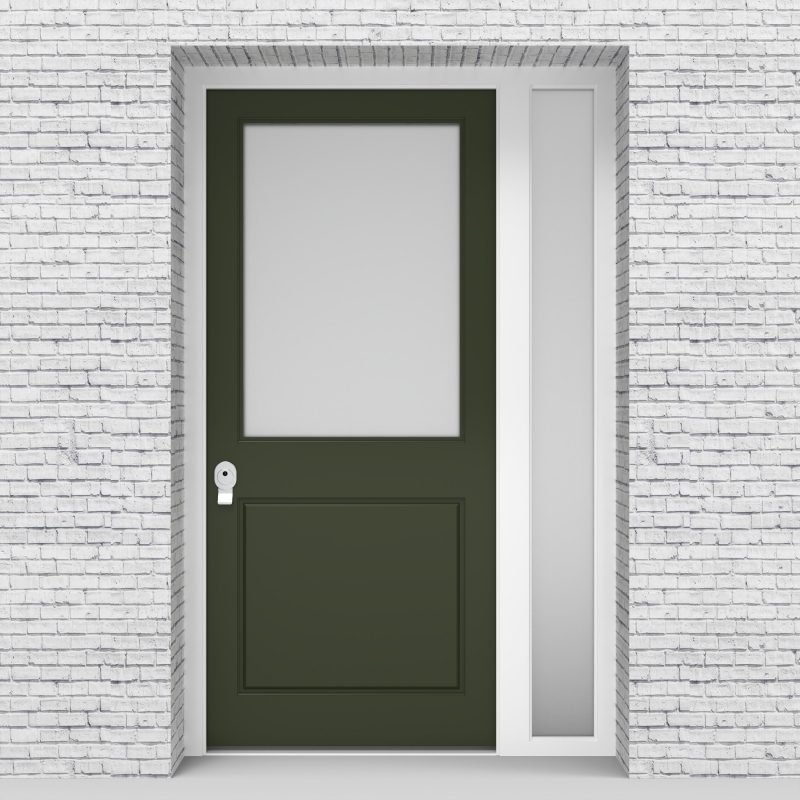 11.single Door With Right Side Panel 2 Panel With A Large Glass Pane Fir Green (ral6009)