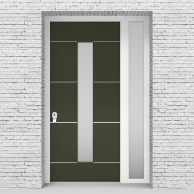 11.single Door With Right Side Panel 4 Aluminium Inlays With Central Glass Fir Green (ral6009)