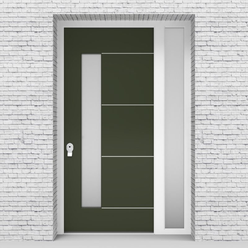 11.single Door With Right Side Panel 4 Aluminium Inlays With Lock Side Glass Fir Green (ral6009)